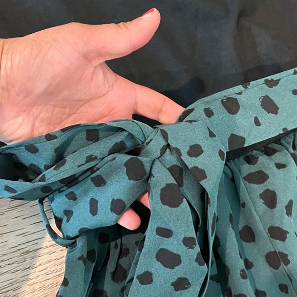 Romper - black top half with green cheetah print bottom half with belt strap - Picture 4 of 4